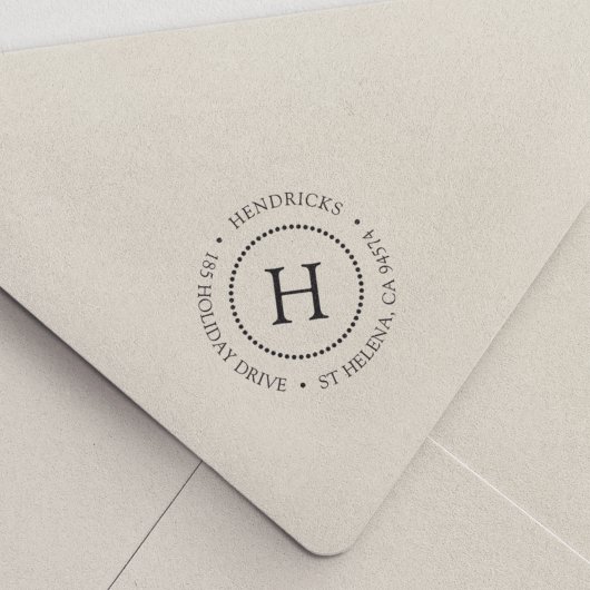 Klassieke puntcirkel-monogram retouradres zelfinktende stempel