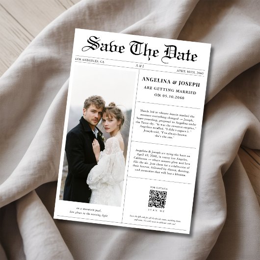 Klassieke QR Code Krant Trouwfoto Save The Date