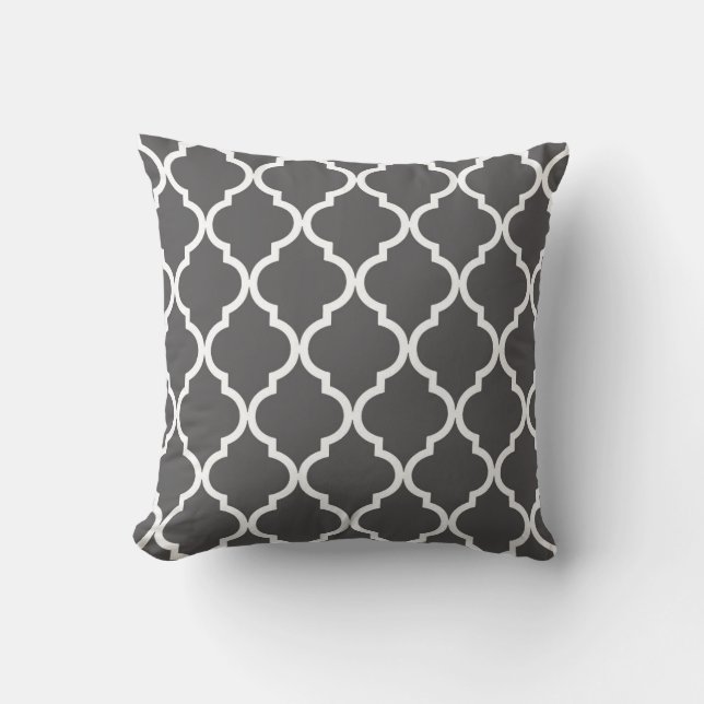 Klassieke Quatrefoil Patroonkoolstof en wit Kussen (Voorkant)