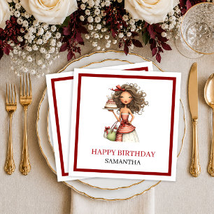 Klassieke Quirkige Vrouw Marsala Script Verjaardag Servet