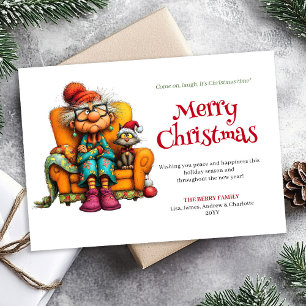 Klassieke Quirkye Vrouw Cartoon Kerst Humor Kaarte Feestdagenkaart