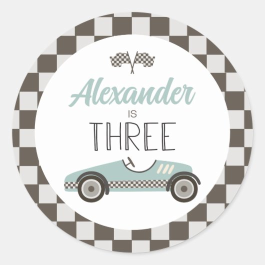 Klassieke raceauto drie verjaardag ronde sticker (Voorkant)