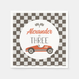 Klassieke raceauto drie verjaardag servet