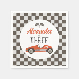 Klassieke raceauto drie verjaardag servet