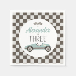 Klassieke raceauto drie verjaardag servet