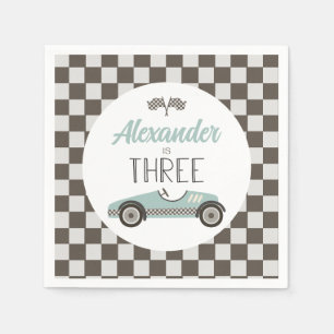 Klassieke raceauto drie verjaardag servet