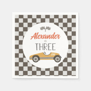 Klassieke raceauto drie verjaardag servet