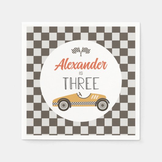 Klassieke raceauto drie verjaardag servet (Voorkant)