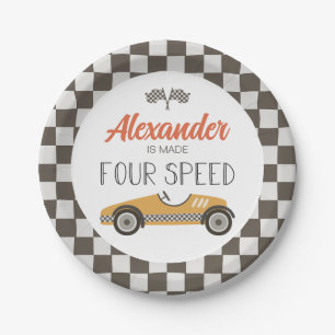 Klassieke raceauto gemaakt FOUR Speed-verjaardag Papieren Bordje