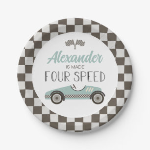 Klassieke raceauto gemaakt FOUR Speed-verjaardag Papieren Bordje