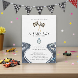 Klassieke raceauto waterverf baby shower kaart