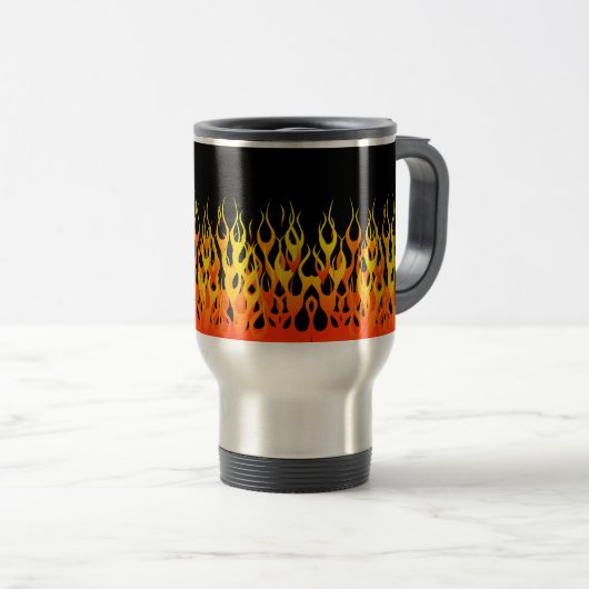 Klassieke raceflames op Solid Black Reisbeker (Voorkant rechts)