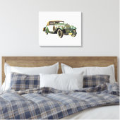  klassieke races, groene en cream-auto canvas afdruk (Insitu (Slaapkamer))