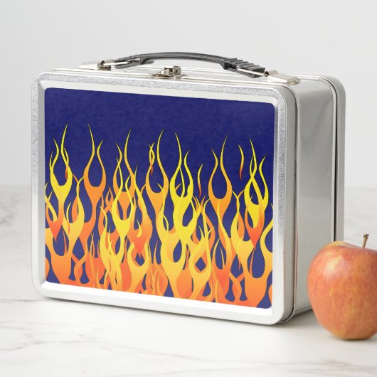 Klassieke Racing Flames Fire op Navy Blue (In situ)