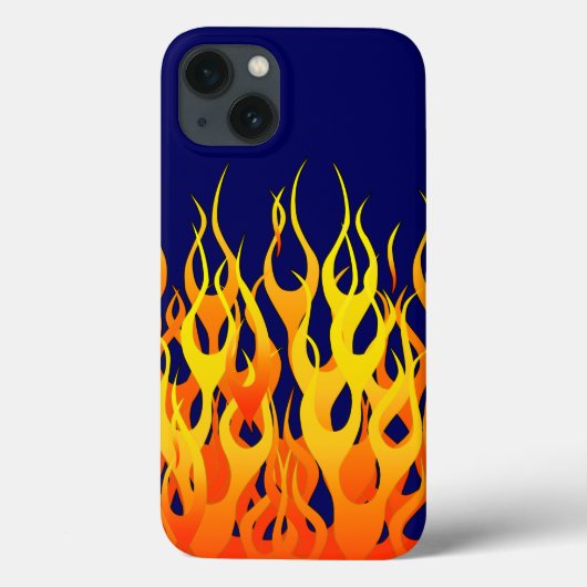 Klassieke Racing Flames Fire op Navy Blue Case-Mate iPhone Case (Achterkant)