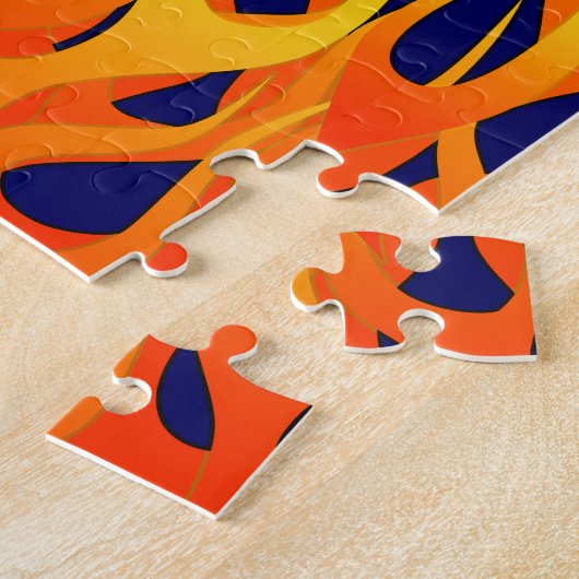 Klassieke Racing Flames Fire op Navy Blue Legpuzzel (Zijkant)