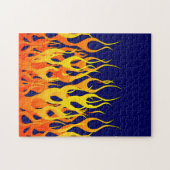 Klassieke Racing Flames Fire op Navy Blue Legpuzzel (Horizontaal)