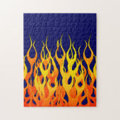 Klassieke Racing Flames Fire op Navy Blue Legpuzzel (Verticaal)