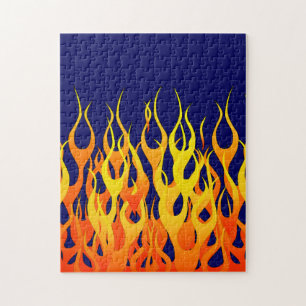 Klassieke Racing Flames Fire op Navy Blue Legpuzzel
