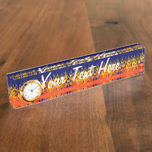 Klassieke Racing Flames Fire op Navy Blue Naambordje