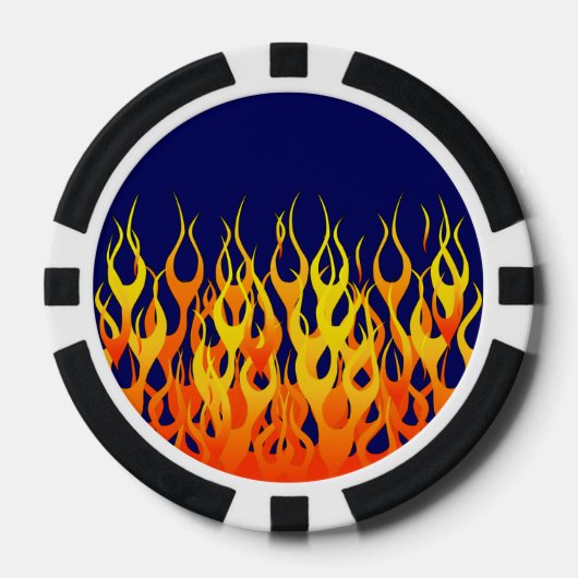 Klassieke Racing Flames Fire op Navy Blue Poker Chips (Voorkant)