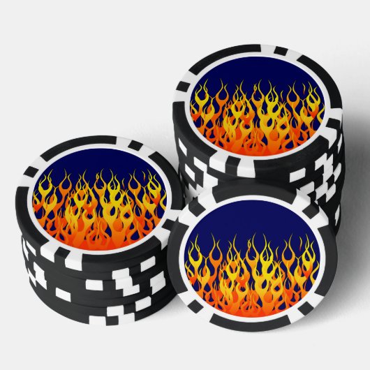 Klassieke Racing Flames Fire op Navy Blue Poker Chips (Opstapeling)