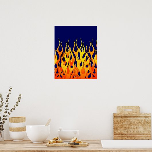 Klassieke Racing Flames Fire op Navy Blue Poster (Keuken)