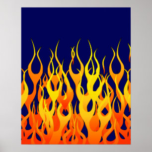 Klassieke Racing Flames Fire op Navy Blue Poster