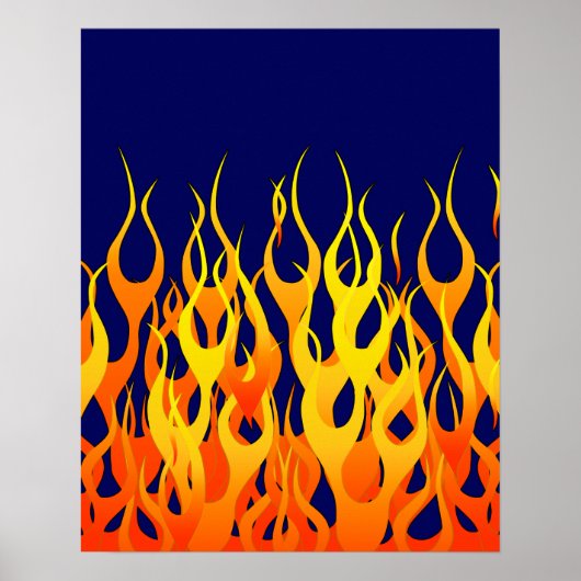Klassieke Racing Flames Fire op Navy Blue Poster (Voorkant)