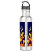 Klassieke Racing Flames Fire op Navy Blue Waterfles (Achterkant)