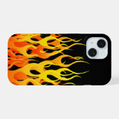 Klassieke Racing Vlammen Decor op een iPhone 15 Case (Achterkant horizontaal)