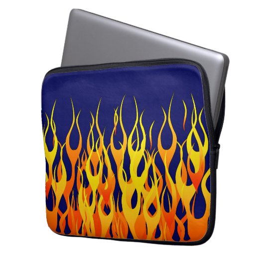 Klassieke Racing Vlammen op Marineblauw Laptop Sleeve (Voorkant Links)