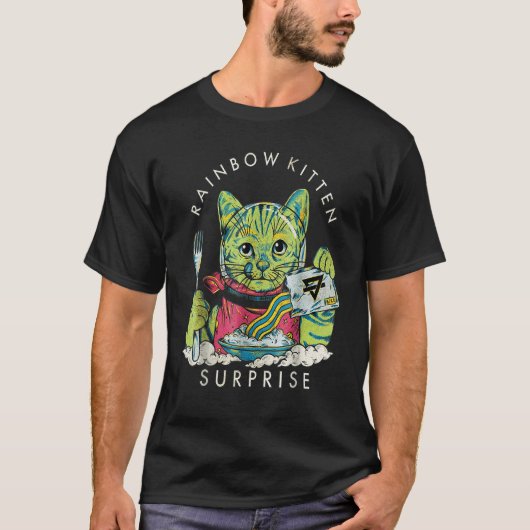 Klassieke Rainbow Kitten Surprise Kat T-shirt (Voorkant)