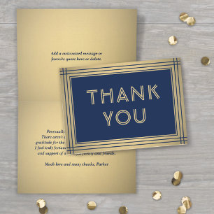 Klassieke rand Elegante Navy Blauwe & Gouden Vouwk Bedankkaart