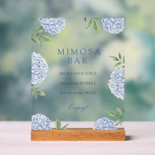 Klassieke rand mimosa bar met blauwe hortensia's acryl bord