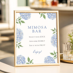 Klassieke rand mimosa bar met blauwe hortensia's poster