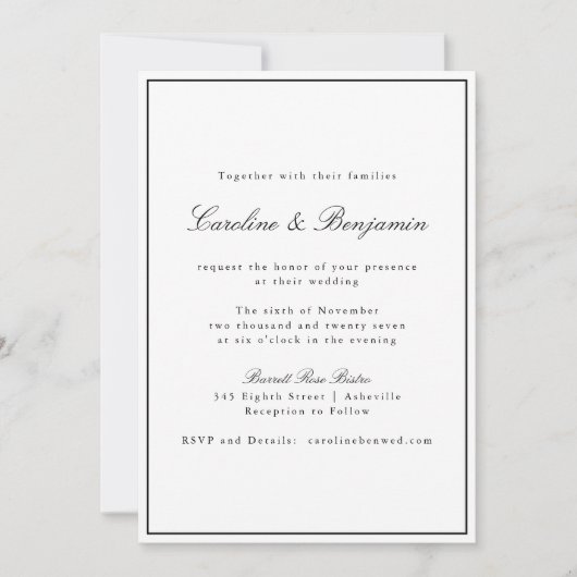 Klassieke rand script elegant bruiloft in één keer kaart (Voorkant)