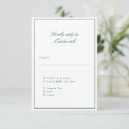 Klassieke rand teal elegante trouwmaaltijdkeuze RSVP kaartje