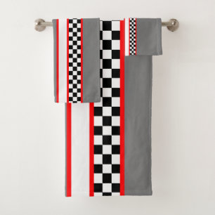 Klassieke ras met zwart wit rood en grijs bad handdoek