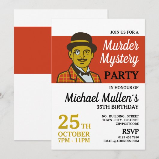 Klassieke rechercheur, Murder Mystery Birthday Par Kaart (Voorkant / Achterkant)