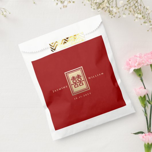 Klassieke rechthoek dubbel geluk Chinees huwelijk Bedankzakje (Gezegeld)