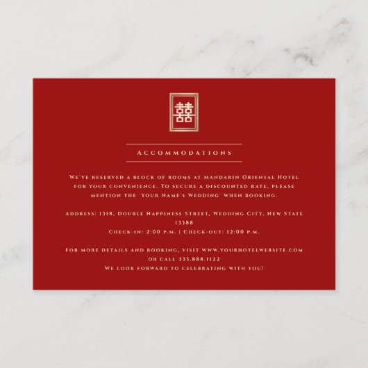 Klassieke rechthoek dubbel geluk Chinees huwelijk Informatiekaartje (Voorkant)