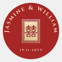 Klassieke rechthoek dubbel geluk Chinees huwelijk Ronde Sticker