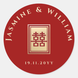 Klassieke rechthoek dubbel geluk Chinees huwelijk Ronde Sticker