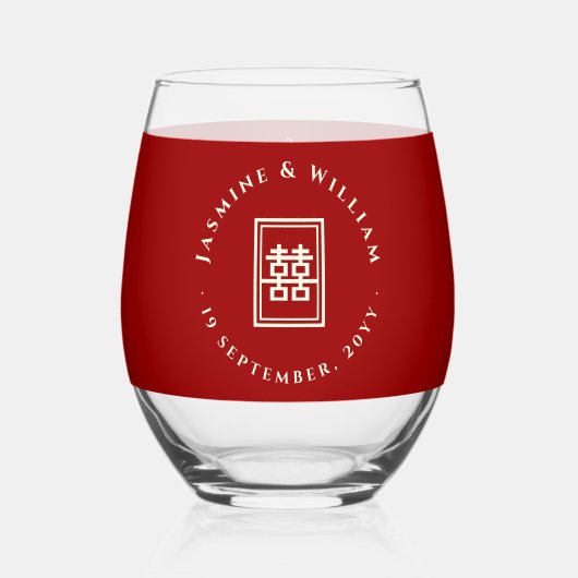 Klassieke rechthoek dubbel geluk Chinees huwelijk Wijnglas Zonder Voet (Achterkant)