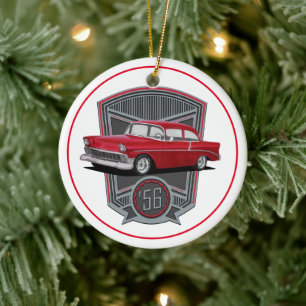 Klassieke Red 1956 Tri Five Keramisch Ornament