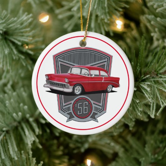 Klassieke Red 1956 Tri Five Keramisch Ornament (Boom)