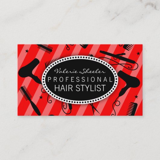 Klassieke Red & Black Hair Salon Tools Visitekaartje (Voorkant)
