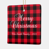 Klassieke Red Buffalo met kerstcadeau foto Keramisch Ornament (Links)