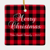 Klassieke Red Buffalo met kerstcadeau foto Keramisch Ornament (Voorkant)